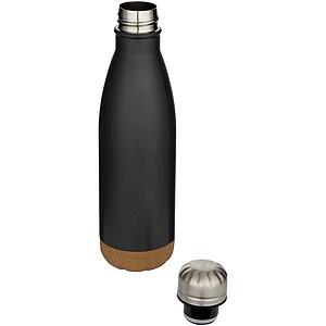 Cove 500 ml double wall vacuum insulated stainless steel water bottle with cork details, solid black