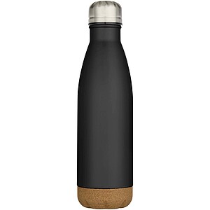 Cove 500 ml double wall vacuum insulated stainless steel water bottle with cork details, solid black