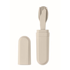 Cutlery set and case in PLA, beige