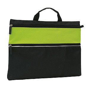 Document bag with a zip on the front pocket and 1 main pocket,colour black, light green