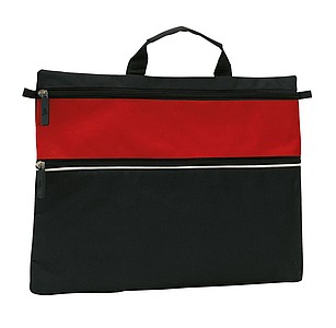 Document bag with a zip on the front pocket and 1 main pocket,colour black, red