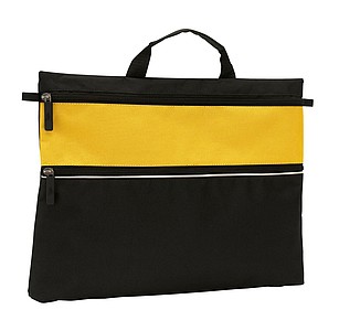Document bag with a zip on the front pocket and 1 main pocket,colour black, yellow