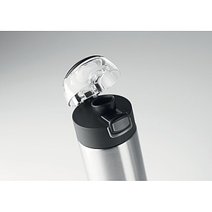 Double wall drinking bottle in stainless steel with security lock on the lid