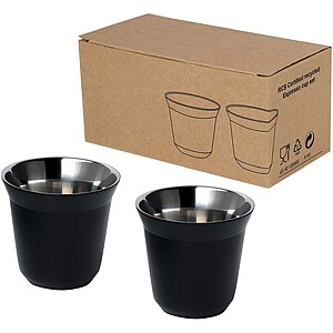 Duo 80 ml RCS certified stainless steel espresso cup set, solid black