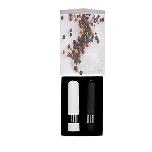 Electric pepper and salt mill set, white