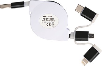 Extendable charging cable with 3 plugs