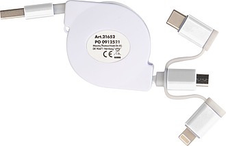 Extendable charging cable with 3 plugs