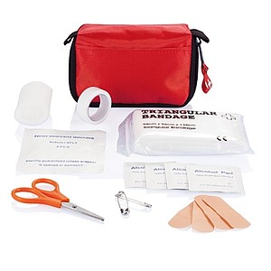 First aid set in pouch, red