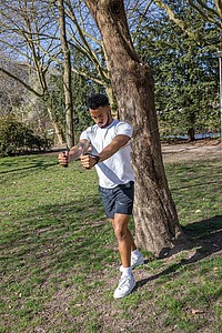 Fitness heavy resistance tube in pouch, grey