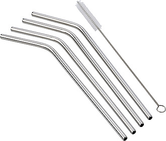 Four stainless steel straws