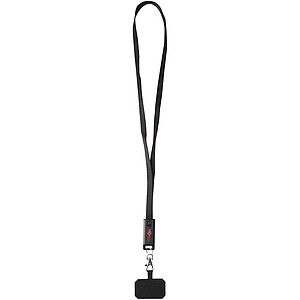 Franz recycled plastic smartphone lanyard with built-in data sync and 65W fast charge 5-in-1 cable, solid black