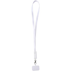 Franz recycled plastic smartphone lanyard with built-in data sync and 65W fast charge 5-in-1 cable, white