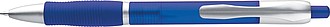Frosted plastic ball pen with grooved rubber grip zone, blue