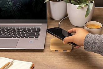 FSC® bamboo 10W wireless charger with USB