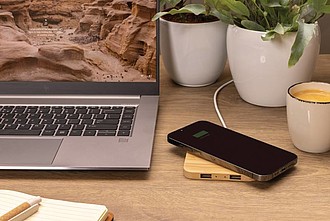FSC® bamboo 10W wireless charger with USB