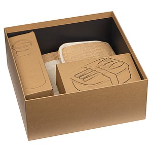 Gift set with drinking bottle , lunch box an jute
