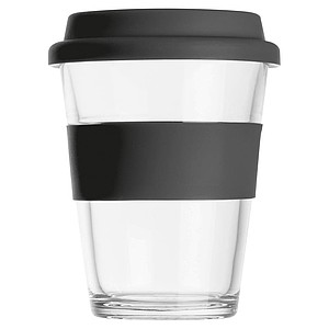 Glass mug with silicon sleeve and lid