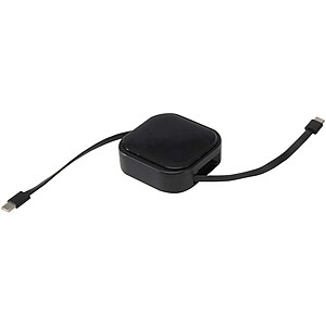 Gloas 5-in-1 recycled retractable data sync and 100W fast charge cable with smartphone tool kit, solid black