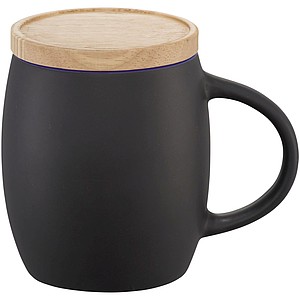 Hearth ceramic mug with wood lid/coaster, black/blue