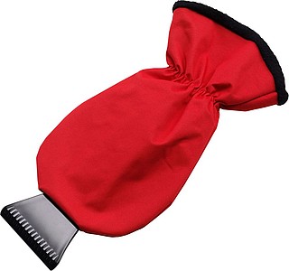 Ice scraper and polyester glove.Red