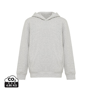 Iqoniq Yengo kids recycled cotton hoodie with sidepockets, light heather grey, size 7/8