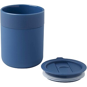 Java 330 ml ceramic tumbler with silicone wrap and plastic lid, blue