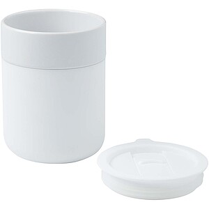 Java 330 ml ceramic tumbler with silicone wrap and plastic lid, white