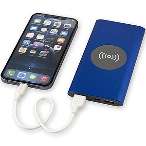 Juice 8000 mAh Type-C recycled aluminium wireless power bank, royal blue