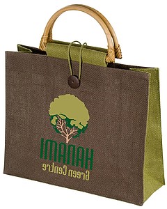 Jute bag with bamboo grip, green