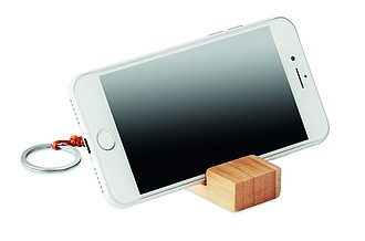 Key ring with Smartphone stand in bamboo.
