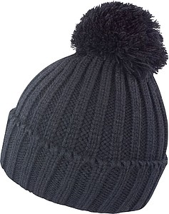 Knitted Hat with Pompon, black