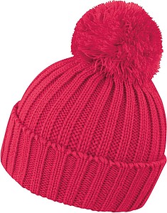 Knitted Hat with Pompon, red