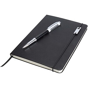 Legato Elegance A5 hard cover notebook and rollerball pen set, primary black