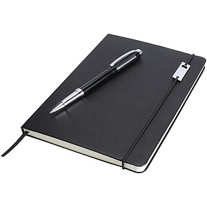 Legato Elegance A5 hard cover notebook and rollerball pen set, solid black