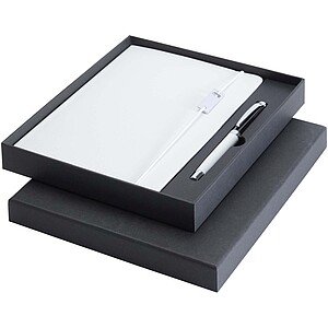 Legato Elegance A5 hard cover notebook and rollerball pen set, white primary