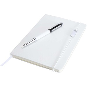 Legato Elegance A5 hard cover notebook and rollerball pen set, white primary