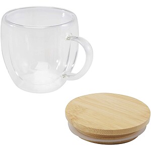 Lenora 250 ml glass cup with bamboo lid, transparent clear