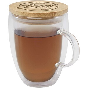 Leona 350 ml glass cup with bamboo lid, transparent clear