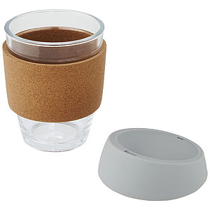 Lidan 360 ml borosilicate glass tumbler with cork grip and silicone lid