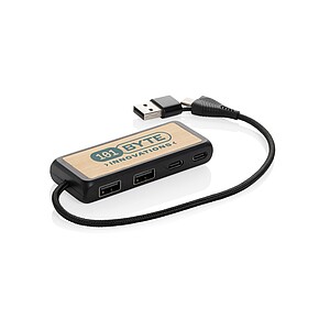 Link RCS recycled plastic and bamboo dual Input USB hub, black
