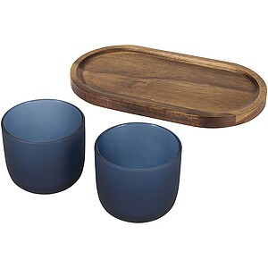 Male wooden serving tray and glass cups set, hale blue