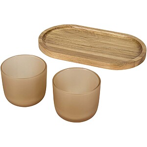Male wooden serving tray and glass cups set, oatmeal
