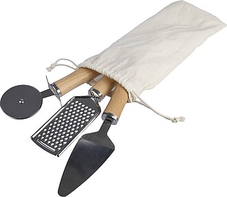 Metal and wooden kitchen tool set, brown