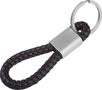 Metal keychain with cord, black