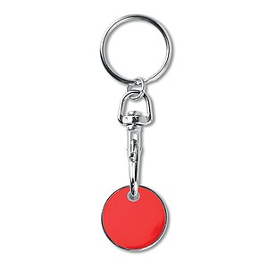Metal keyring trolley euro token. With imitation enamel coating on the front side. Size O23,2x2,1 mm