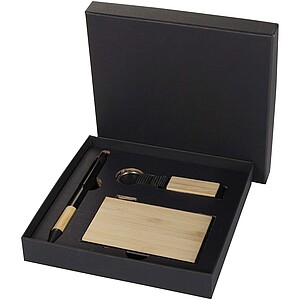 Minka RCS recycled aluminium ballpoint pen, keychain and RFID card holder gift set, natural