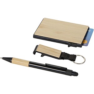 Minka RCS recycled aluminium ballpoint pen, keychain and RFID card holder gift set, natural