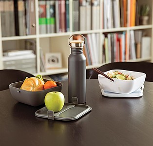 Modern stainless steel bottle with bamboo lid, grey