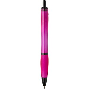 Nash recycled plastic ballpoint pen with black trims, magenta