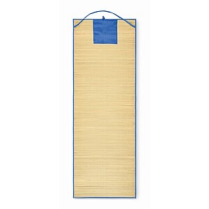 Natural straw beach mat, royal blue